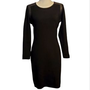 Rag & Bone Wool & Lamb Leather Black Long Sleeve Sweater Dress M
